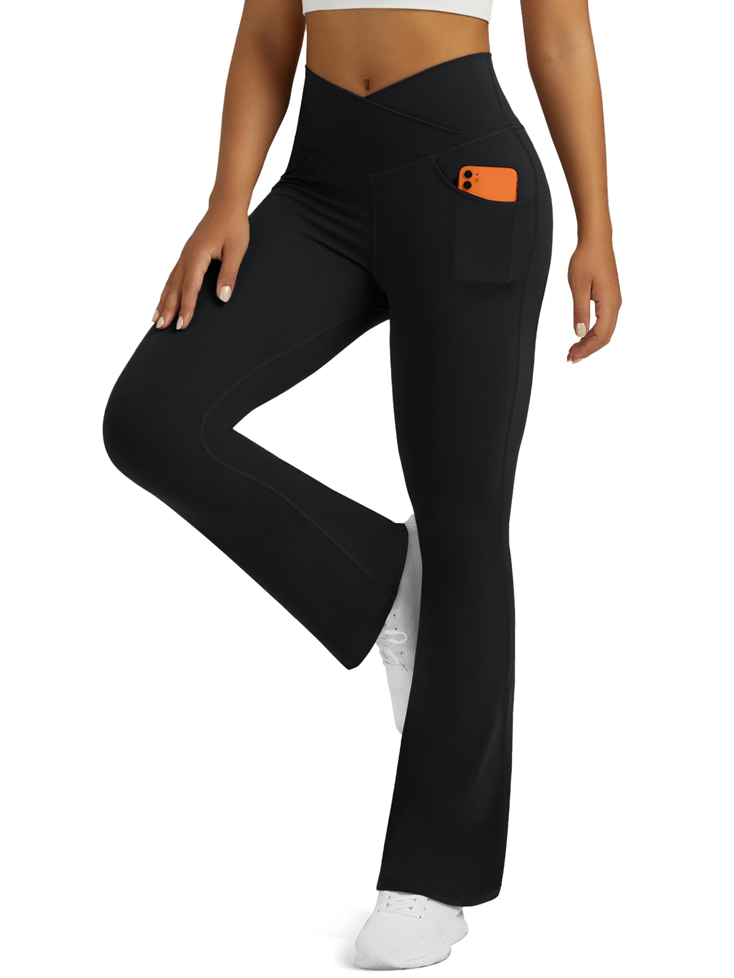 Flare Leggings for Women Yoga Pants with Pockets High Waisted Crossover Flare Leggings Bootcut Casual Yoga Pants