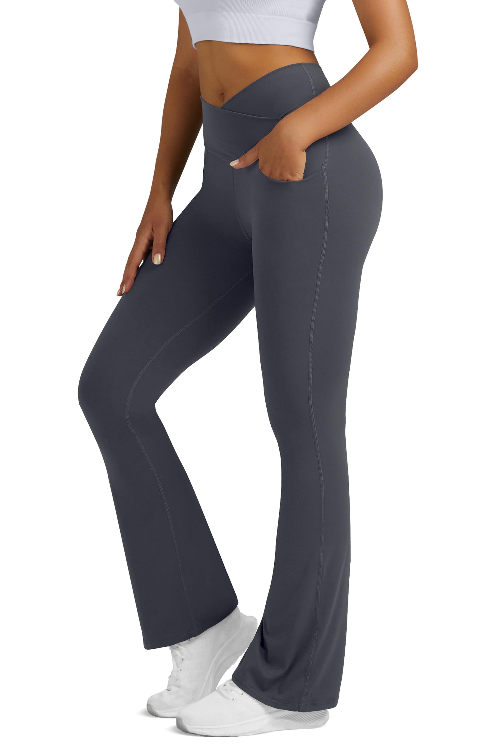 Flare Leggings for Women Yoga Pants with Pockets High Waisted Crossover Flare Leggings Bootcut Casual Yoga Pants