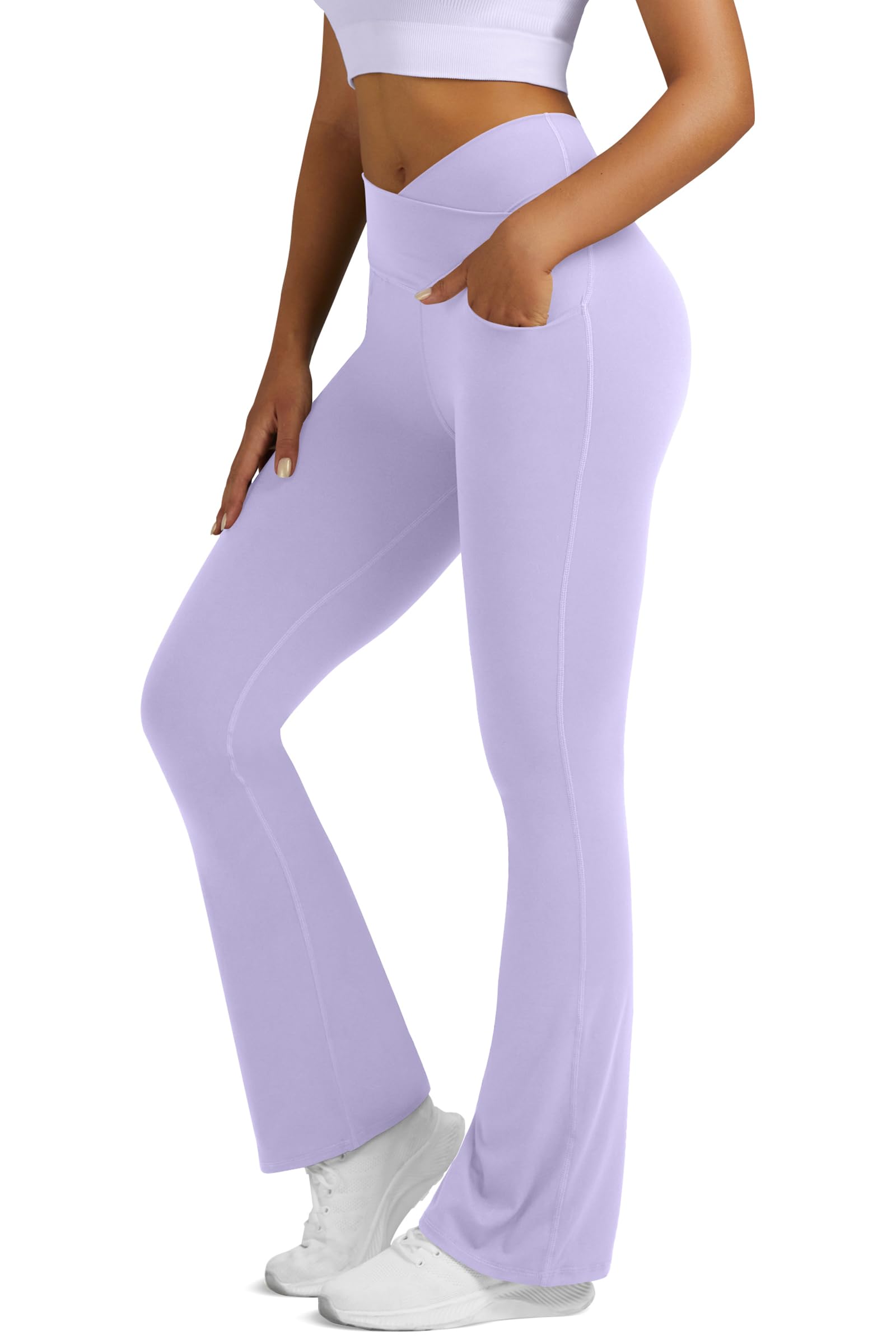 Flare Leggings for Women Yoga Pants with Pockets High Waisted Crossover Flare Leggings Bootcut Casual Yoga Pants