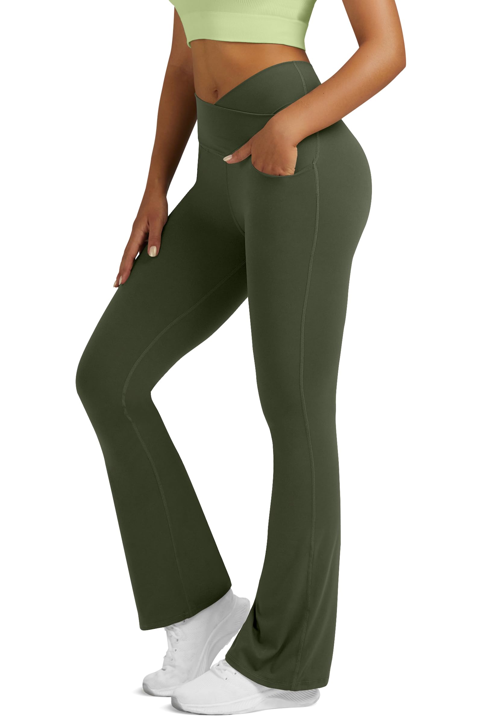 Flare Leggings for Women Yoga Pants with Pockets High Waisted Crossover Flare Leggings Bootcut Casual Yoga Pants
