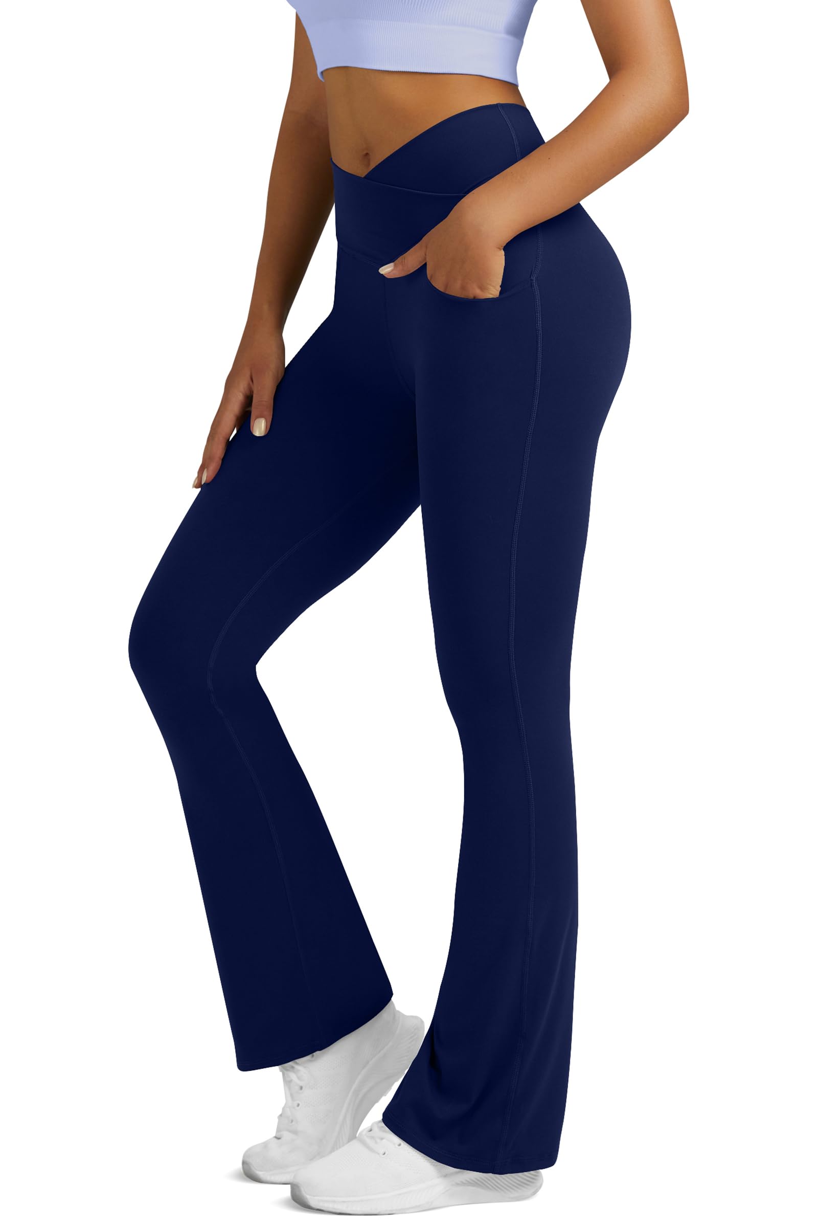 Flare Leggings for Women Yoga Pants with Pockets High Waisted Crossover Flare Leggings Bootcut Casual Yoga Pants