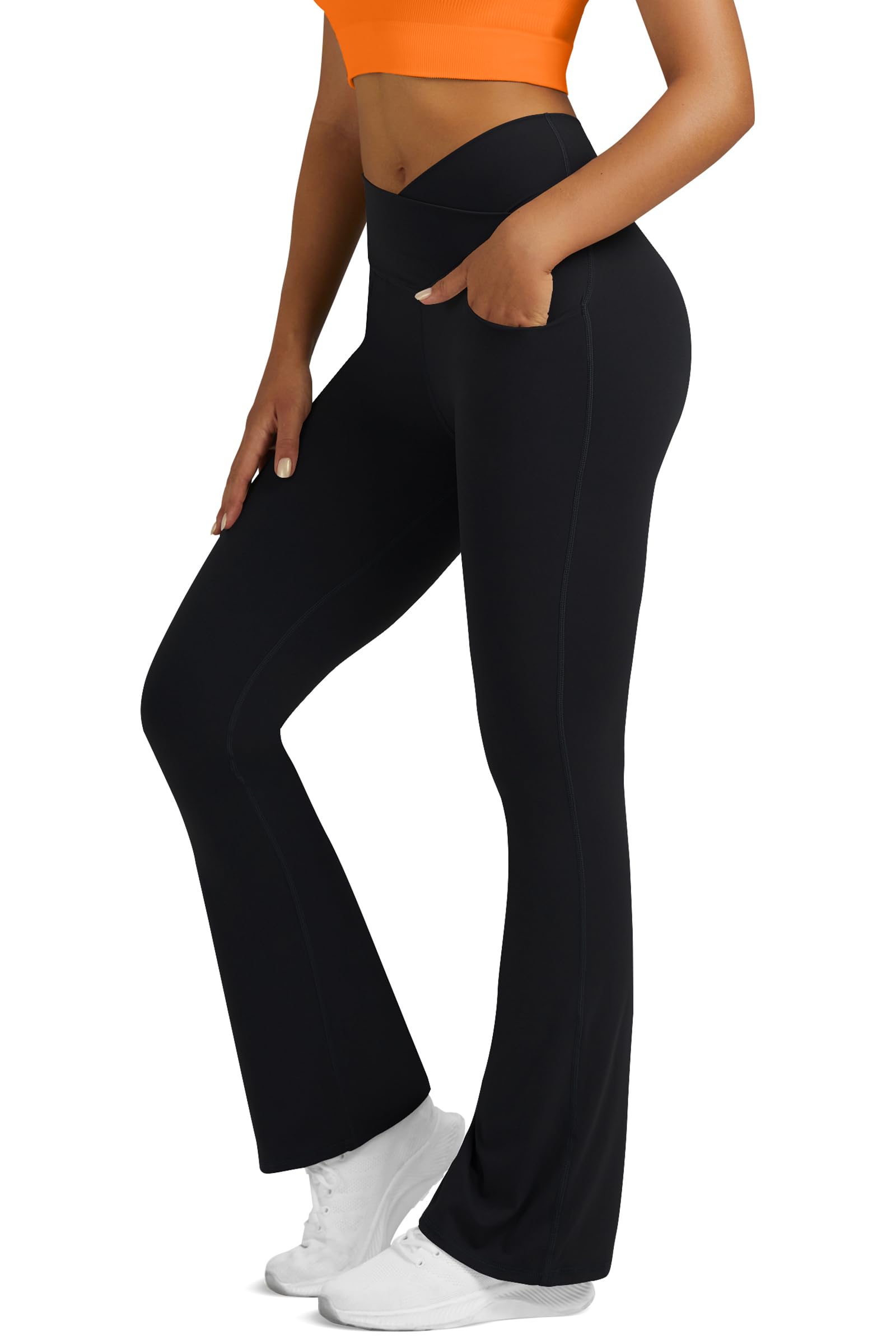 Flare Leggings for Women Yoga Pants with Pockets High Waisted Crossover Flare Leggings Bootcut Casual Yoga Pants