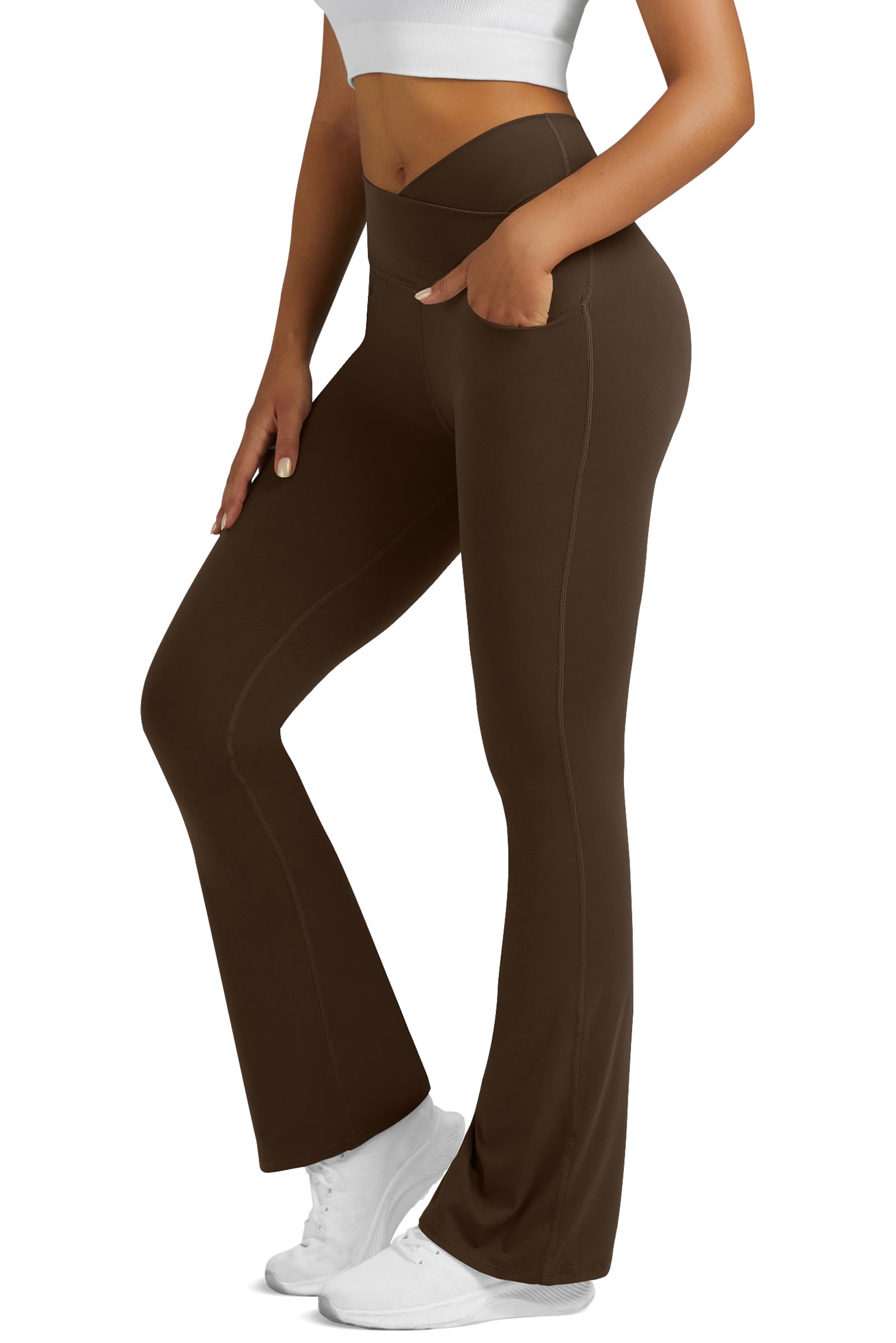 Flare Leggings for Women Yoga Pants with Pockets High Waisted Crossover Flare Leggings Bootcut Casual Yoga Pants