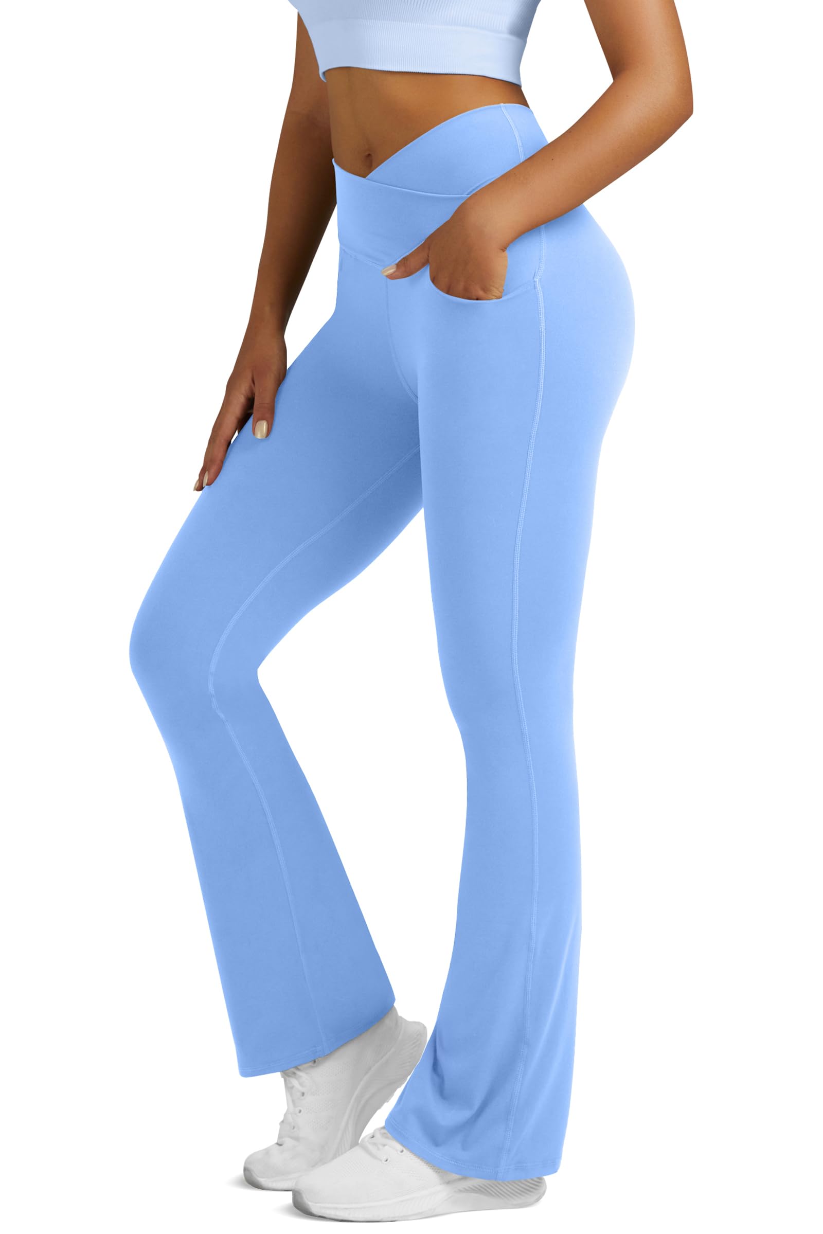 Flare Leggings for Women Yoga Pants with Pockets High Waisted Crossover Flare Leggings Bootcut Casual Yoga Pants