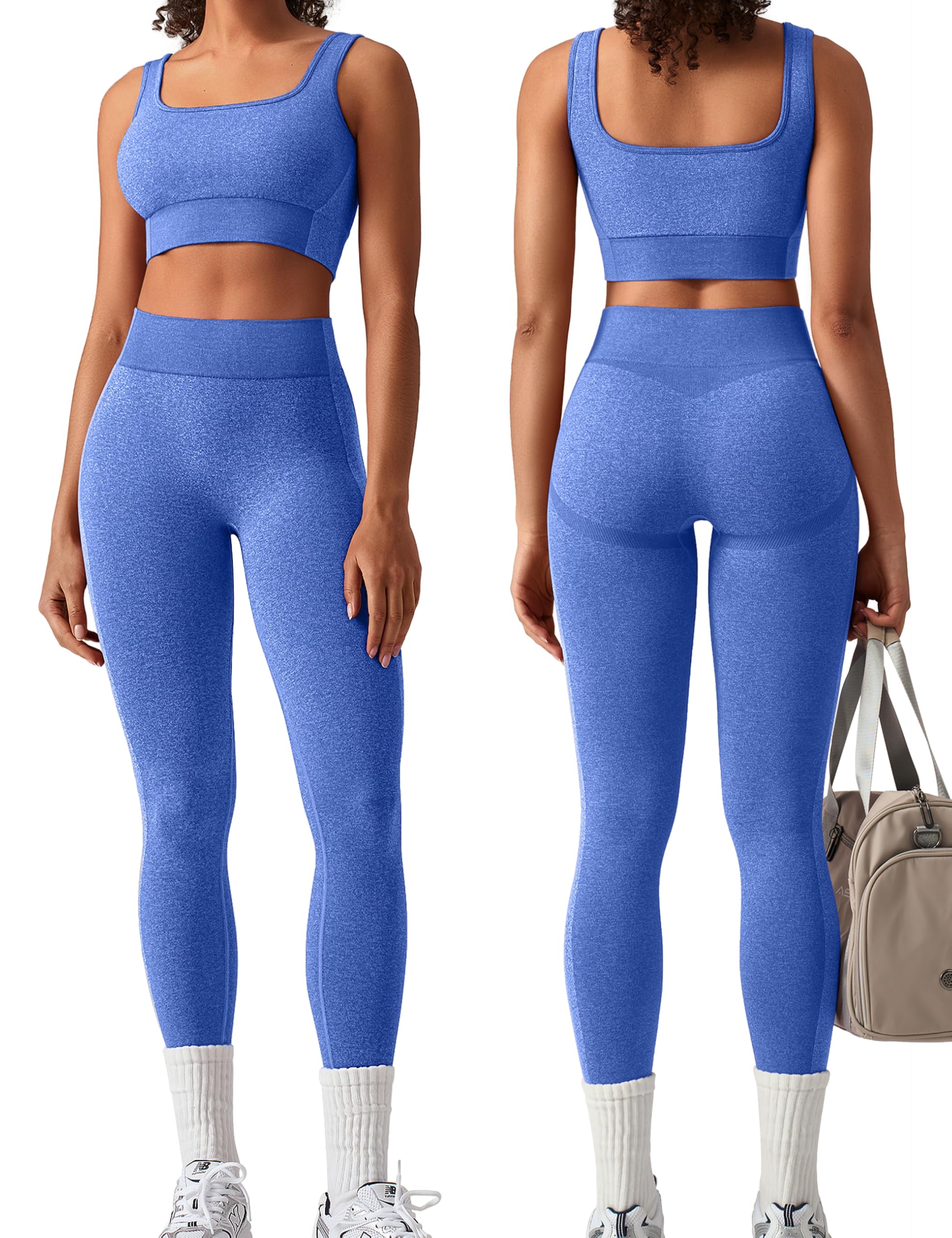 OLCHEE Womens Workout Sets 2 Piece Seamless Square Neck Sports Bra Padded Butt Lifting Leggings High Waist Yoga Gym Outfits