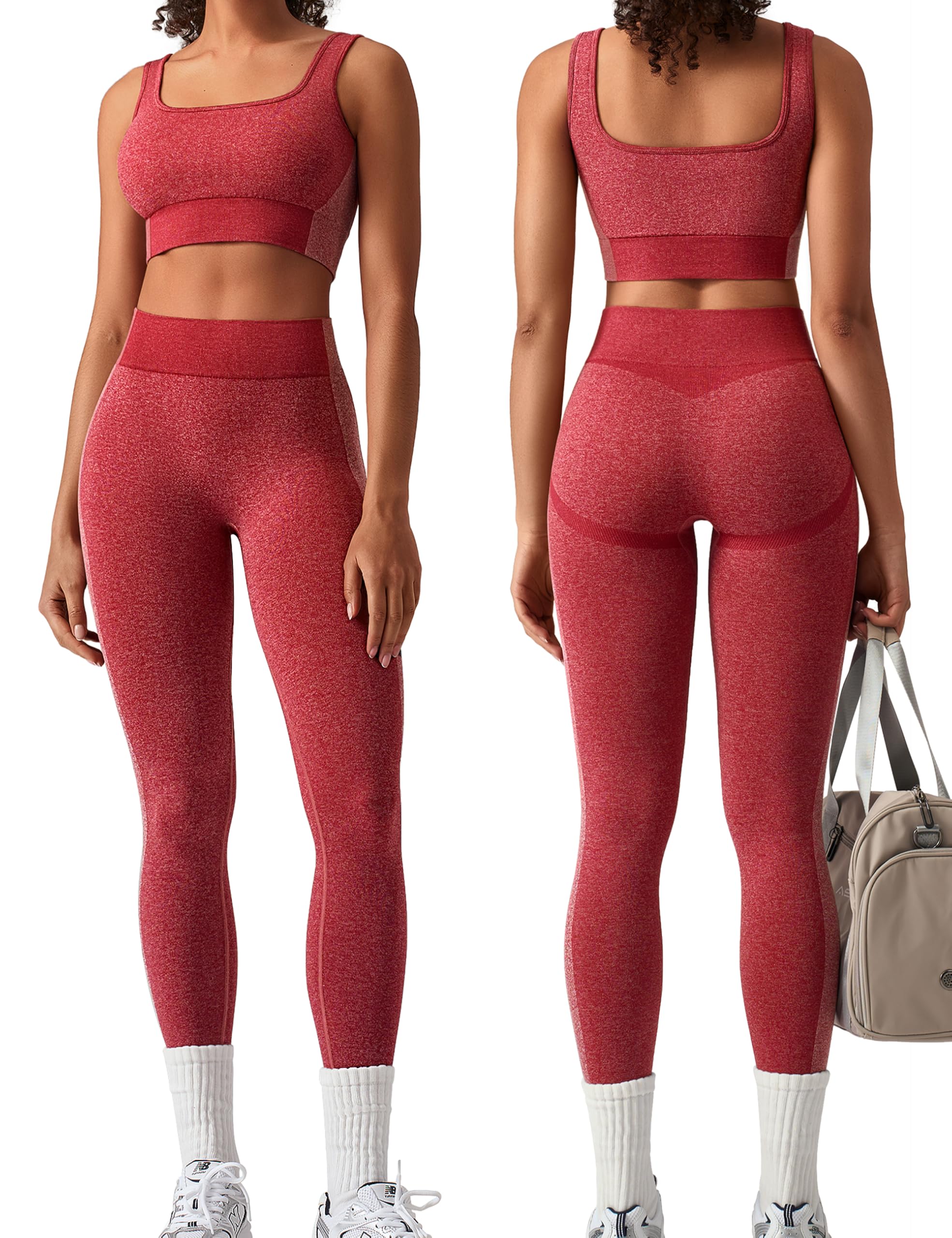 OLCHEE Womens Workout Sets 2 Piece Seamless Square Neck Sports Bra Padded Butt Lifting Leggings High Waist Yoga Gym Outfits