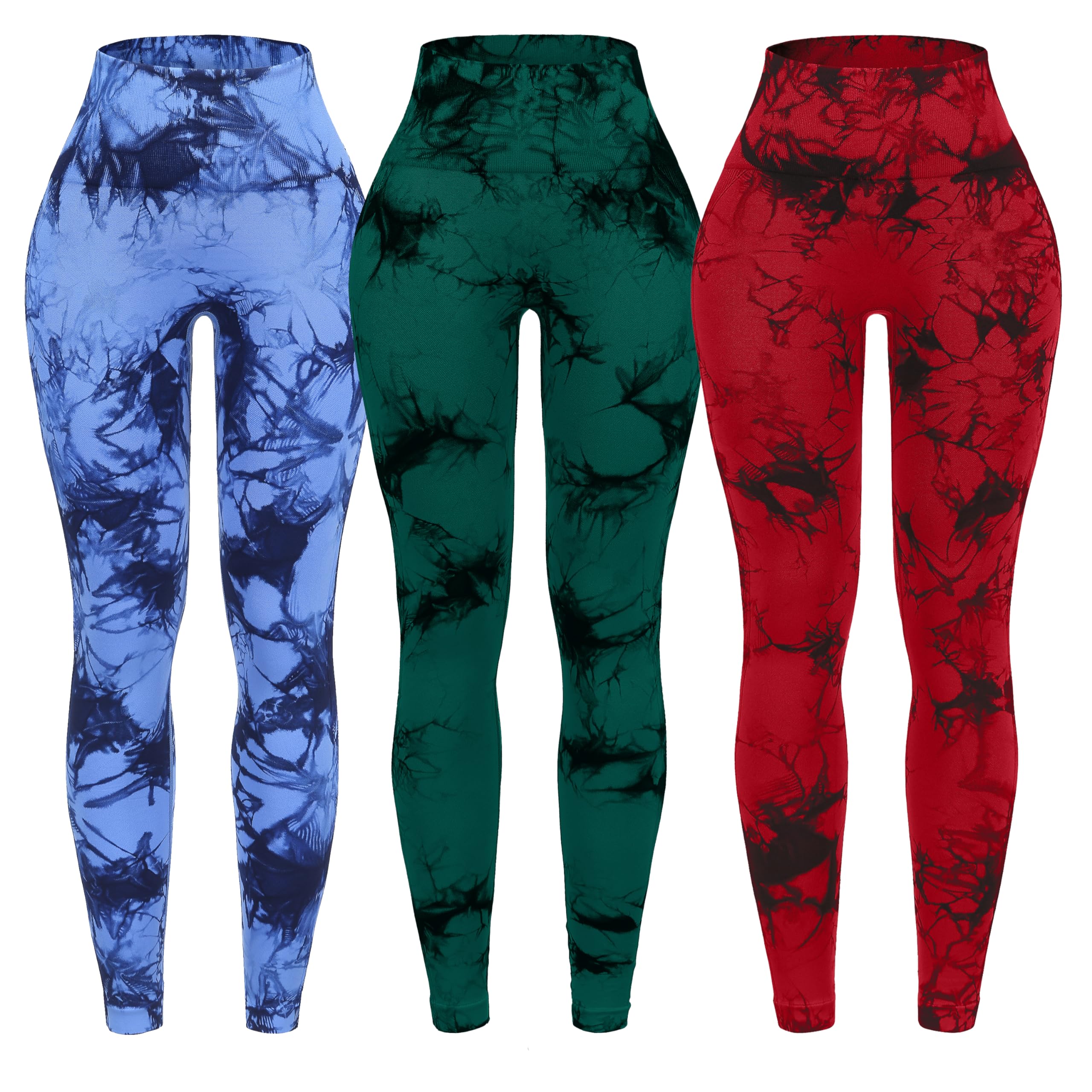 OVESPORT 3 Pack Tie Dye Seamless High Waisted Workout Leggings for Women Scrunch Butt Lifting Yoga Gym Athletic Pants