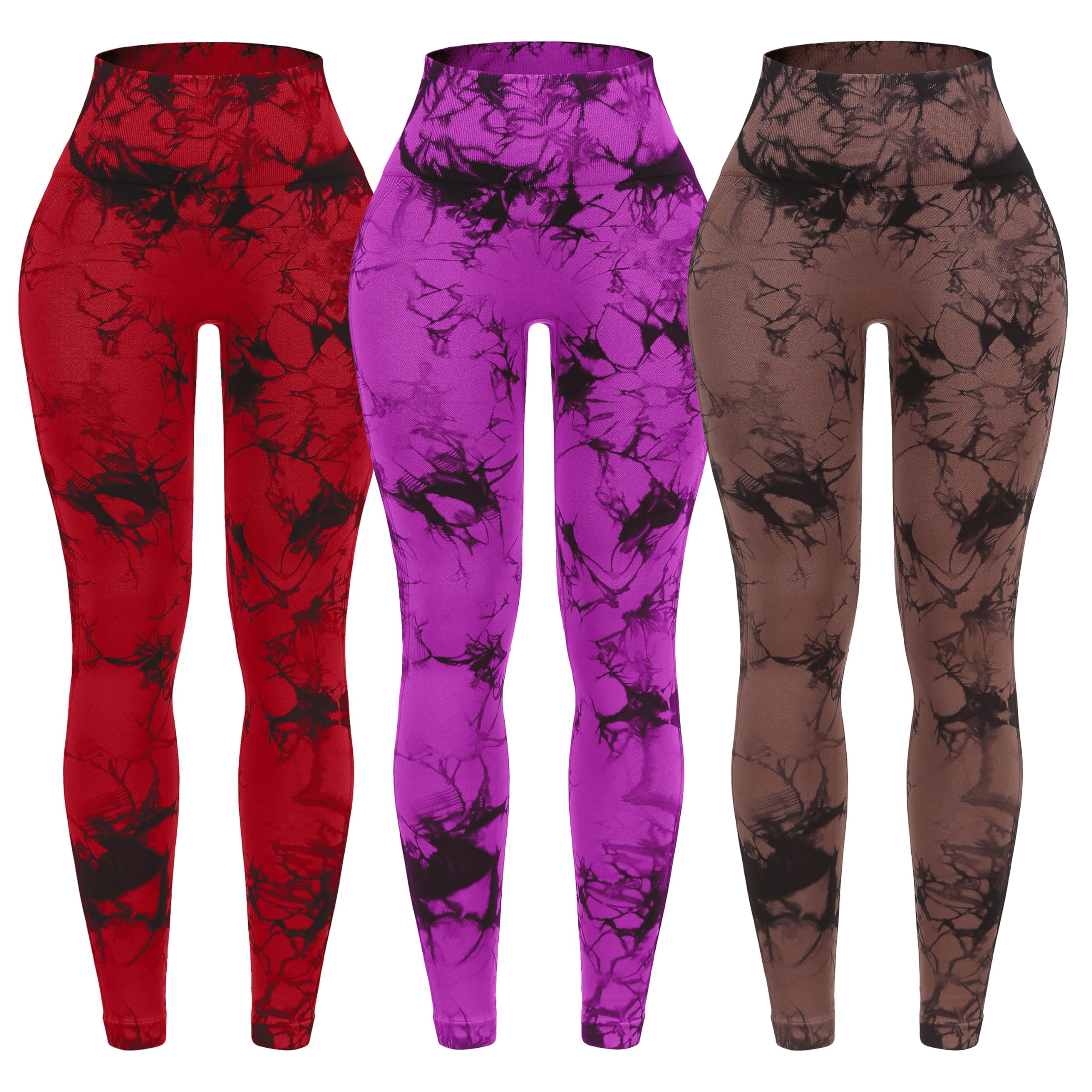 OVESPORT 3 Pack Tie Dye Seamless High Waisted Workout Leggings for Women Scrunch Butt Lifting Yoga Gym Athletic Pants