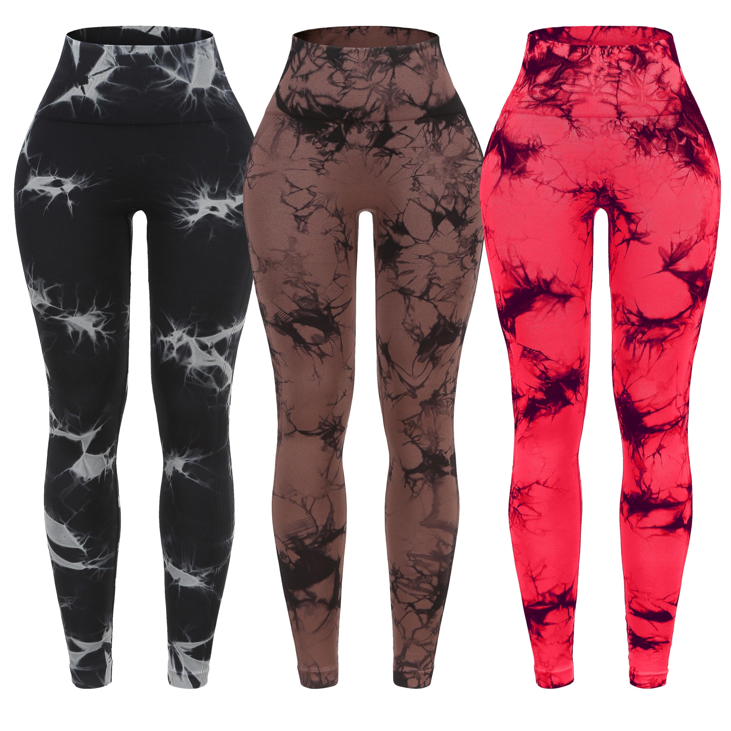 OVESPORT 3 Pack Tie Dye Seamless High Waisted Workout Leggings for Women Scrunch Butt Lifting Yoga Gym Athletic Pants