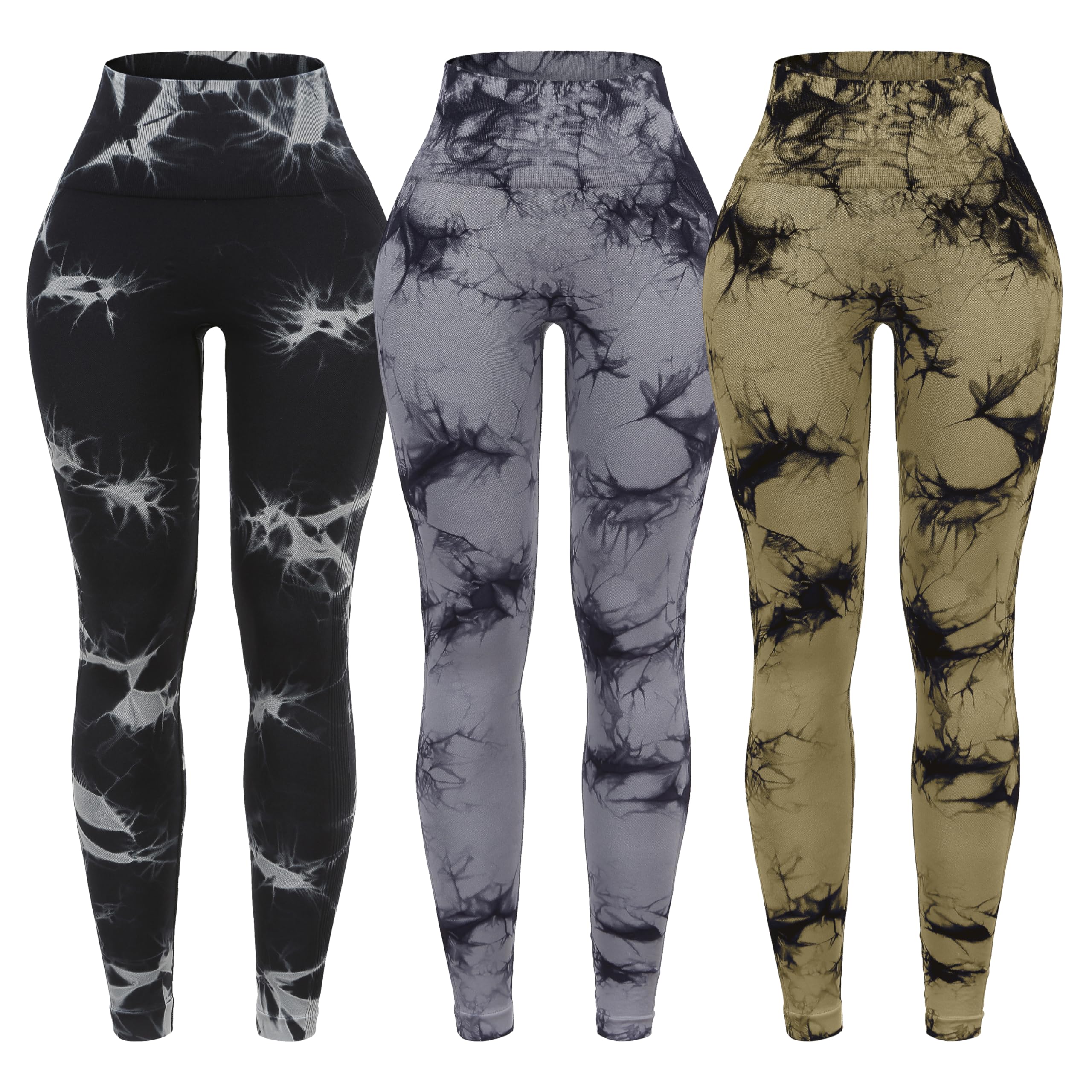 OVESPORT 3 Pack Tie Dye Seamless High Waisted Workout Leggings for Women Scrunch Butt Lifting Yoga Gym Athletic Pants