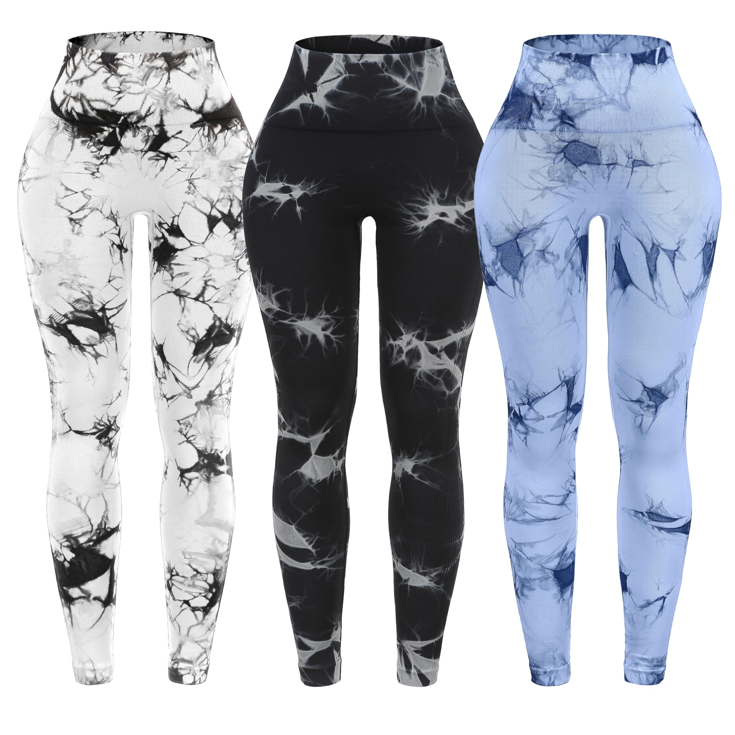 OVESPORT 3 Pack Tie Dye Seamless High Waisted Workout Leggings for Women Scrunch Butt Lifting Yoga Gym Athletic Pants