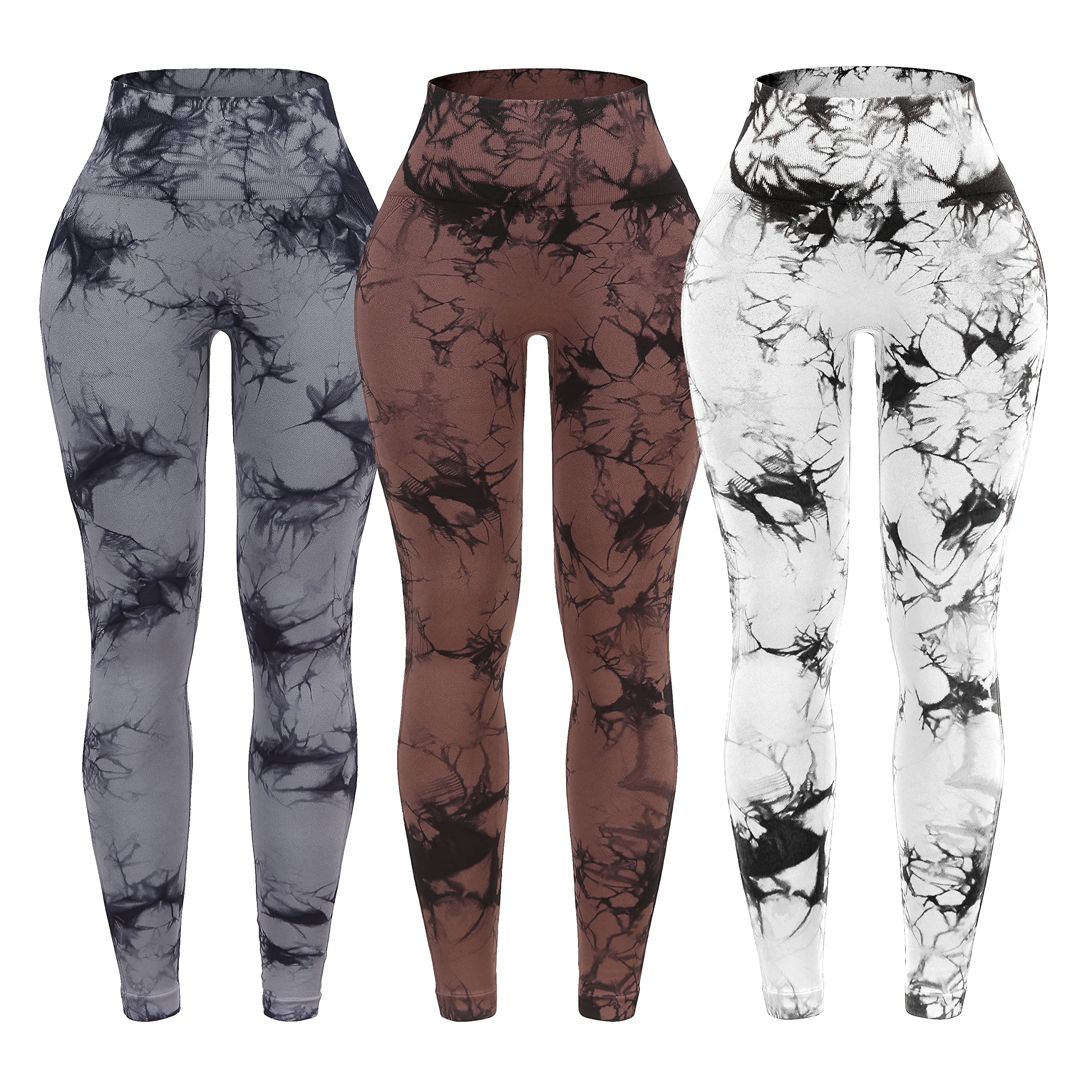 OVESPORT 3 Pack Tie Dye Seamless High Waisted Workout Leggings for Women Scrunch Butt Lifting Yoga Gym Athletic Pants